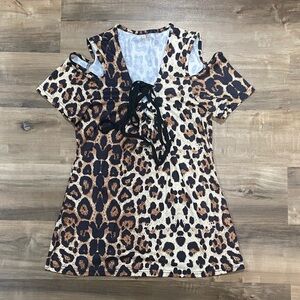 Leopard Print Cold Shoulder Top